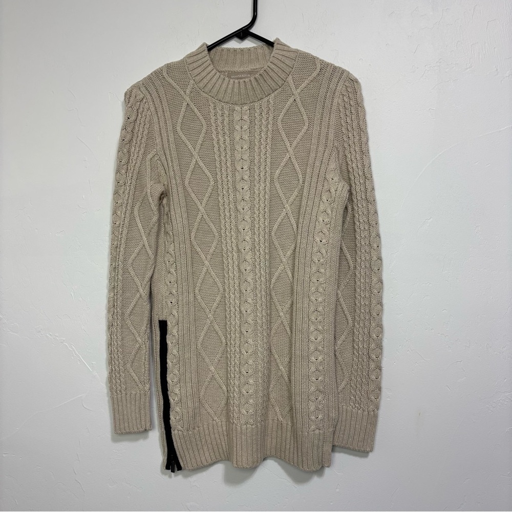 Banana Republic Women's Small Cable Knit Textured Sweater Side Zip Cotton - Picture 1 of 10